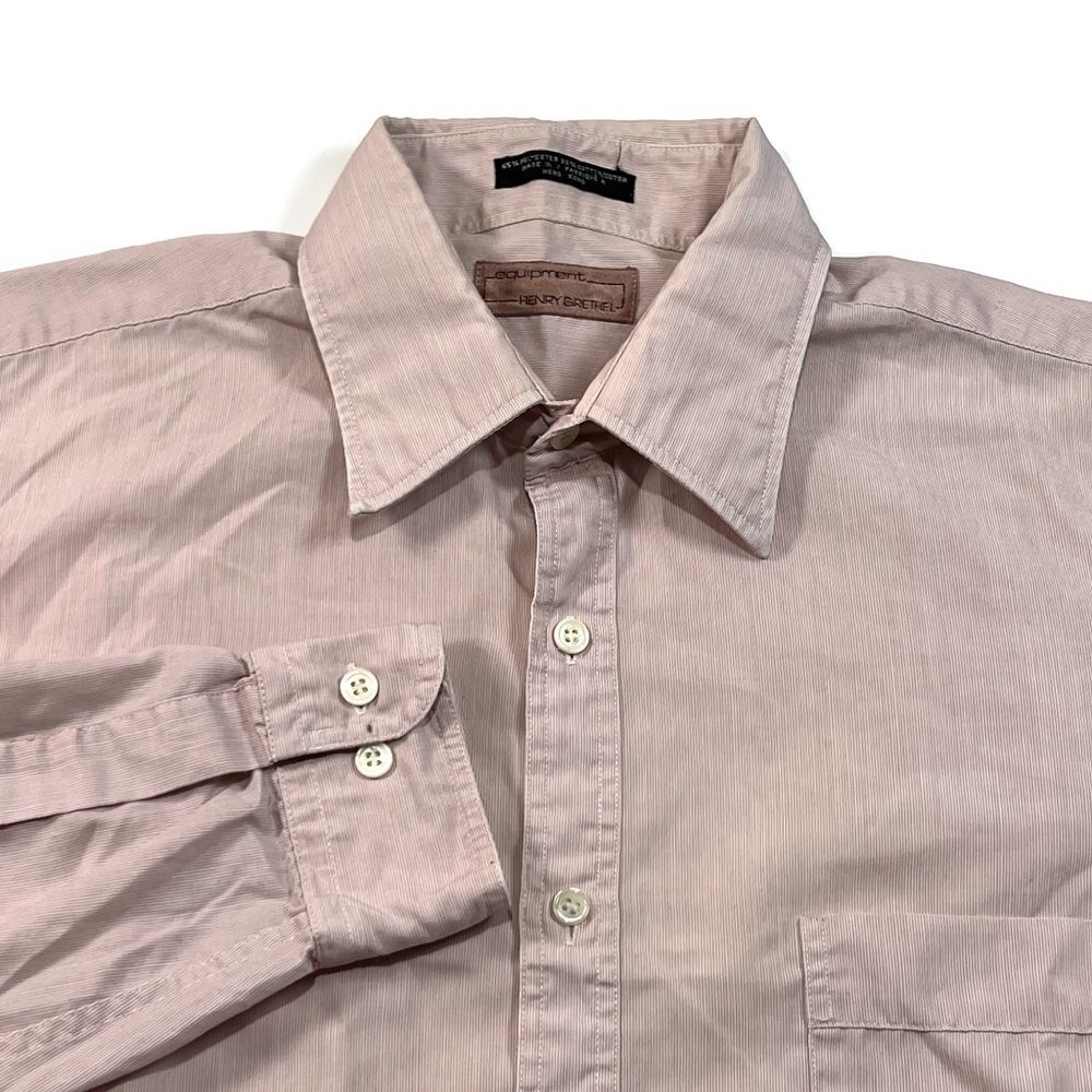 Henry Grethel Mens Button Up Shirt 15 1/2 32/33 Pink Long Sleeve Cotton Poly